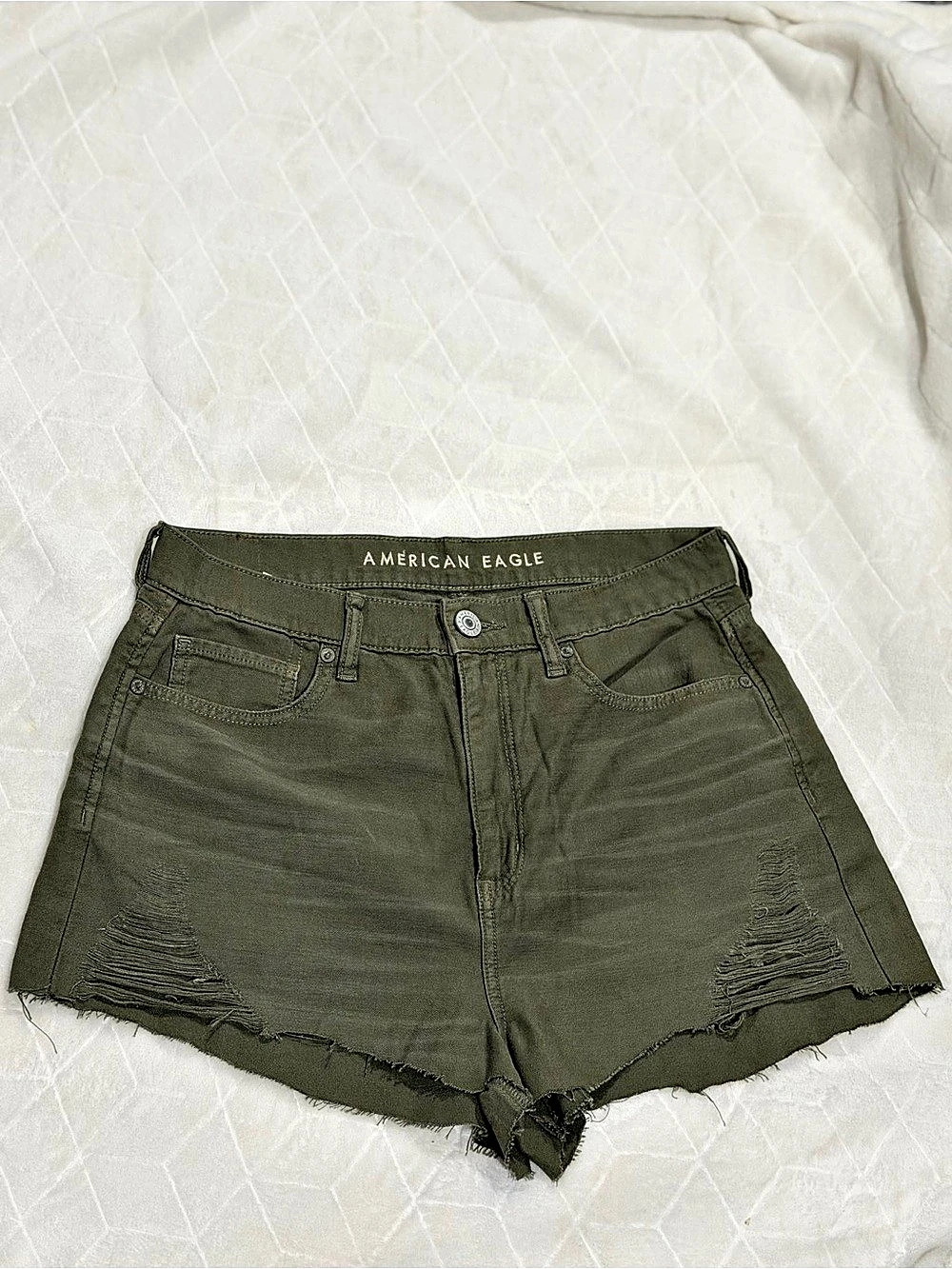 American Eagle Women's Distressed Jean Shorts Green Size 8